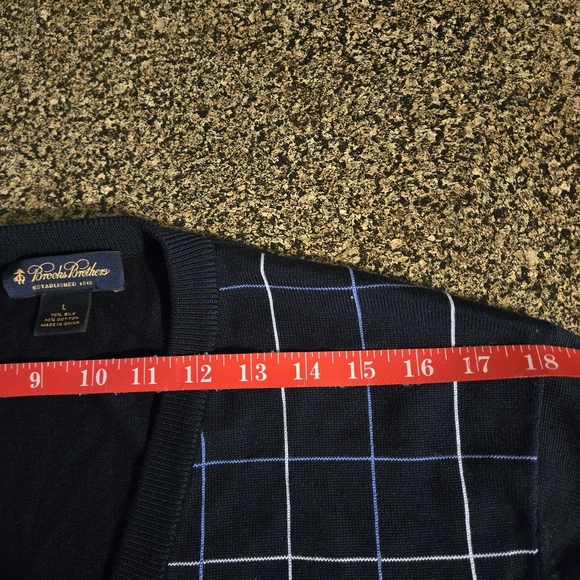 Brooks Brothers Sweater Mens L Black Windowpane Checks Silk Knit V Neck Pullover - Picture 6 of 10